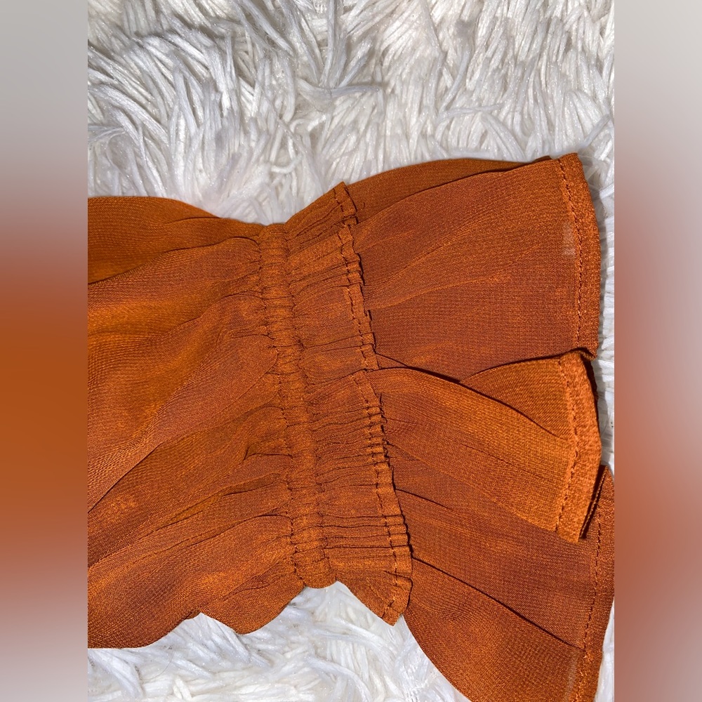 NWOT V-Neck sheer Burnt orange blouse - Picture 6 of 10